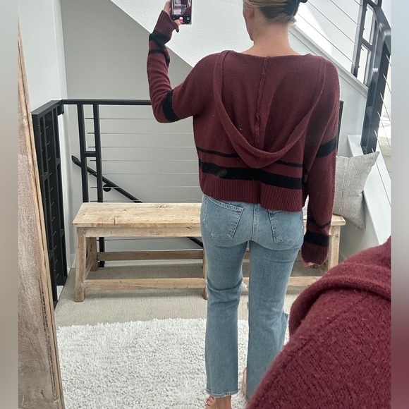 Derek heart burgundy & black v neck hoodie sweater winter casual holiday fall M - Picture 7 of 13